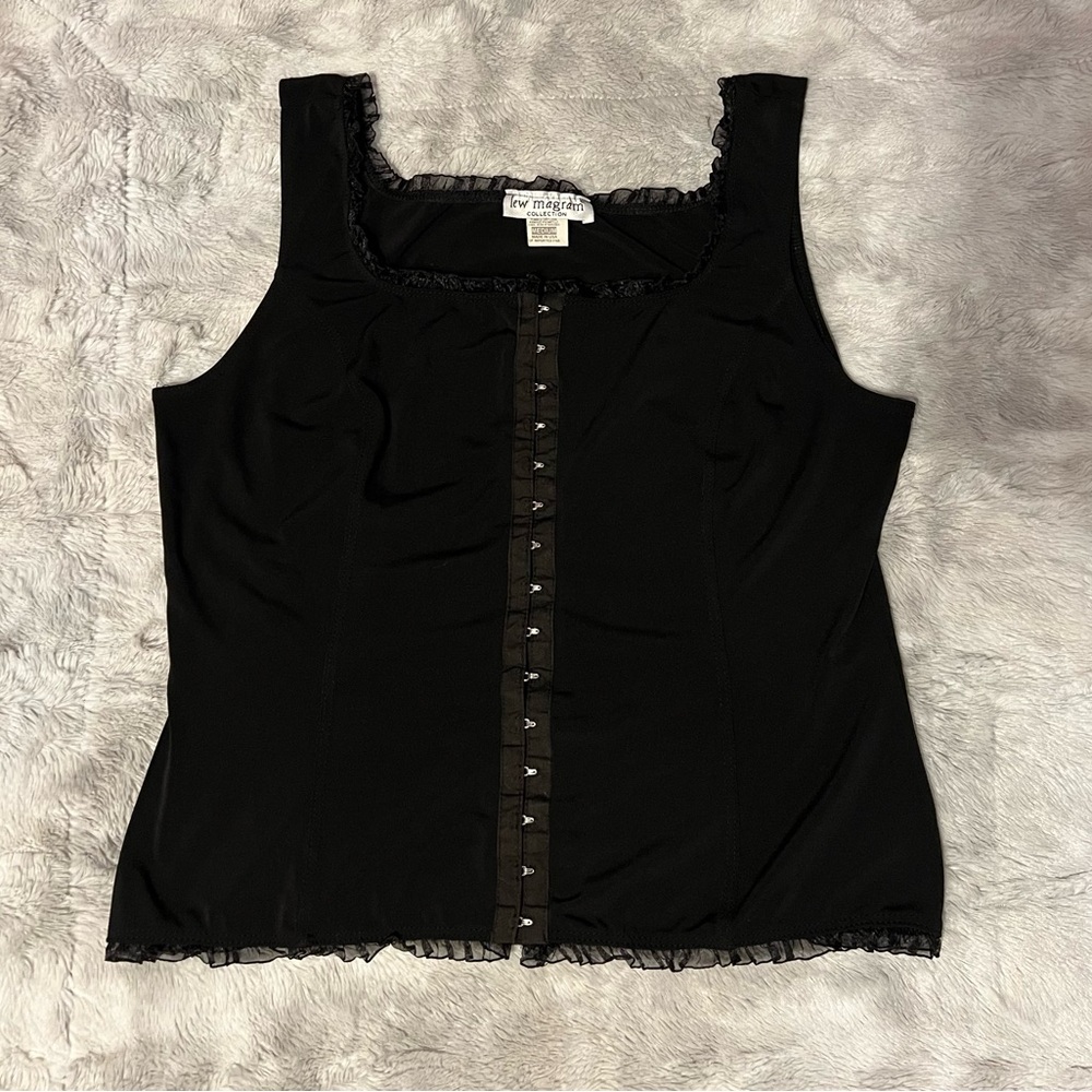 Elegant Black Tank Top with Ruffle Trim